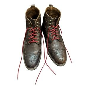 Allen Edmonds Brown Brogue Boots with Red Laces